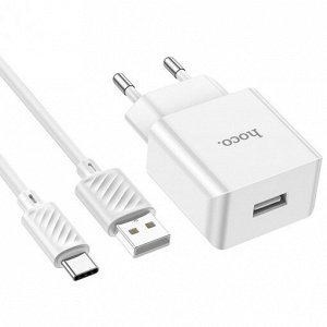 Сетевое зарядное устройство HOCO C106A 1xUSB с Кабелем USB - Type-C, 2.1A, 10.5W, белый