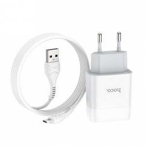 Сетевое зарядное устройство HOCO C73A Glorious 2xUSB с Кабелем USB - Type-C, 2.4A, 10.8W, белый
