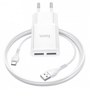 Сетевое зарядное устройство HOCO C88A Star 2xUSB с Кабелем USB - Type-C, 2.4A, 10.8W, белый