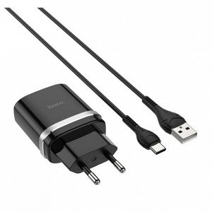 Сетевое зарядное устройство HOCO C12Q Smart 1xUSB с Кабелем USB - Type-C, 3A, 18W, черный