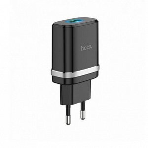 Сетевое зарядное устройство HOCO C12Q Smart 1xUSB с Кабелем USB - Type-C, 3A, 18W, черный