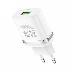 Сетевое зарядное устройство HOCO C12Q Smart 1xUSB с Кабелем USB - Micro, 3A, 18W, белый