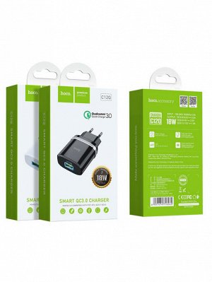 Сетевое зарядное устройство HOCO C12Q Smart 1xUSB, 3A, 18W, белый
