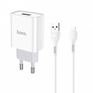 Сетевое зарядное устройство HOCO C81A Asombroso single 1xUSB с Кабелем USB - Lightning, 2.1A, 10W, белый