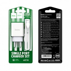 Сетевое зарядное устройство HOCO C81A Asombroso single 1xUSB с Кабелем USB - Type-C, 2.1A, 10W, белый