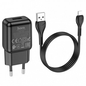 Сетевое зарядное устройство HOCO C96A 1xUSB с Кабелем USB - Lightning, 2.1A, черный
