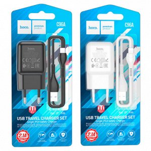 Сетевое зарядное устройство HOCO C96A 1xUSB с Кабелем USB - Lightning, 2.1A, черный