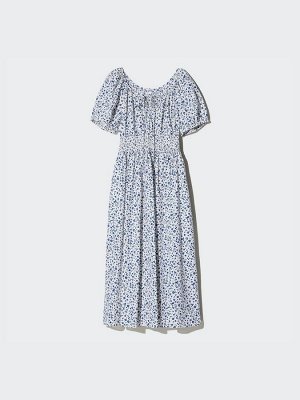 UNIQLO - цветочное платье с объемными рукавами - 01 OFFWHITE