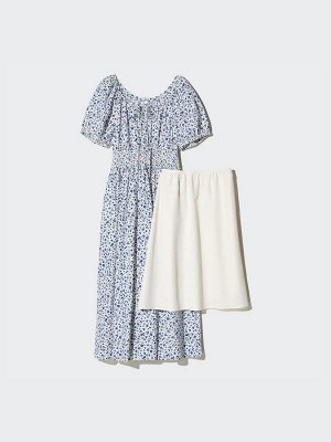 UNIQLO - цветочное платье с объемными рукавами - 01 OFFWHITE