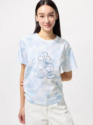 UNIQLO UT - хлопковая футболка Disney х BUAISOU с Микки Маусом в оттенках японского индиго - 00 WHITE