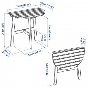 ASKHOLMEN, Столик настенный, уличный, акация, 70 x 44 см