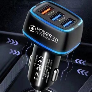 Зарядное устройство в прикуриватель Power Fast Charger, 12/24В, 3хUSB (5В/3.5А, 9В/2А, 12В/1.5А), 35Вт, с функцией быстрой зарядки Quick Charge 3.0, с подсветкой, арт. TE-371