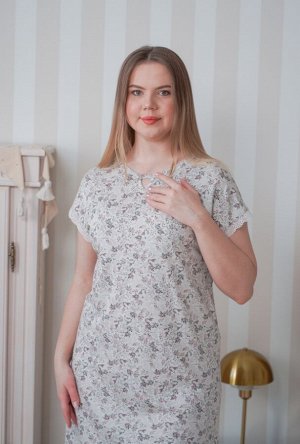 Сорочка женская, короткий рукав, принт цветы