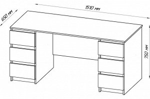 Стол письменный с 6 ящиками, белый. 150х65х75 см