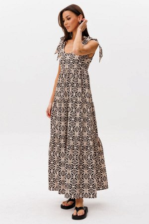Платье Платье Kivviwear 430401 черно-бежевый 
Состав: Хлопок-100%;
Сезон: Лето
Рост: 170

Длинное хлопковое платье-сарафан с завязками на плечах идеальный спутник для жарких дней и романтичных образо