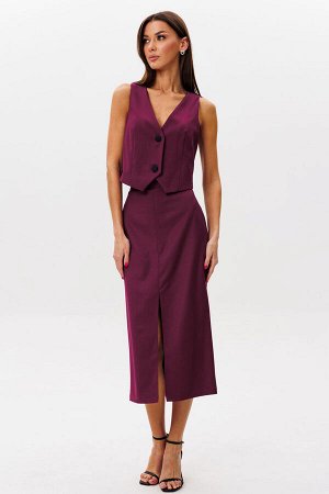 Костюм Костюм Kivviwear 4165416610 бургунди 
Состав: ПЭ-26%; Хлопок-72%; Эластан-2%;
Сезон: Лето
Рост: 170

Этот элегантный костюм состоит из классической юбки-карандаша с разрезом спереди и жилета н