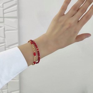 Браслет из красных кораллов в 2 слоя в позолоченой фурнитуре