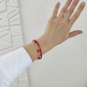 Браслет из красных кораллов в 2 слоя в позолоченой фурнитуре