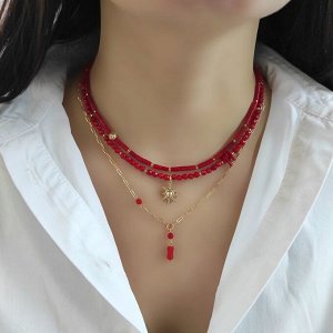 Сет из красного коралла в позолоченой фурнитуре