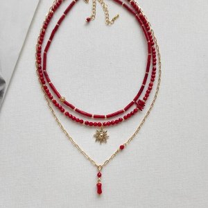 Сет из красного коралла в позолоченой фурнитуре
