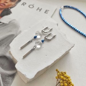 Серьги горный хрусталь + синий гематит