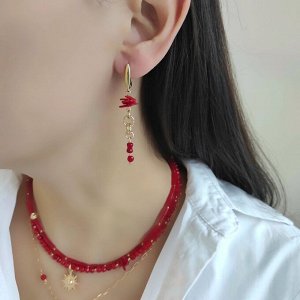 Серьги с красными кораллами в позолоченой фурнитуре