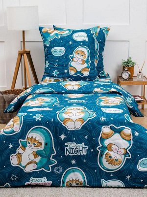 Наволочка 60*60 см, бязь "Комфорт", детская расцветка (Кот Акула)