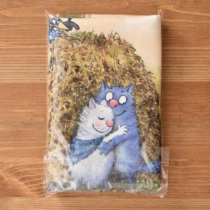 Набор салфеток "Синие коты: Про любовь" (2 шт.) - 40x40 см, 100% хлопок, твил, бежевый цвет, 1 шт.