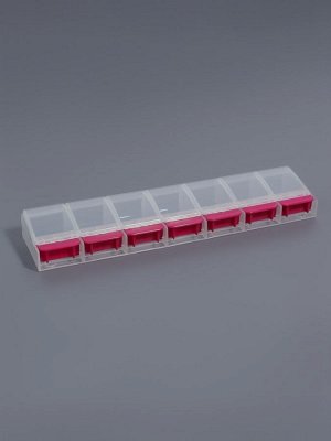 Органайзер для хранения мелочей, 7 ячеек, с кнопками, 22x5x2.5 см, розовый, прозрачный