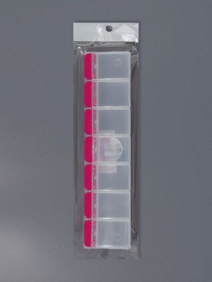 Органайзер для хранения мелочей, 7 ячеек, с кнопками, 22x5x2.5 см, розовый, прозрачный