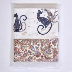 Скатерть "Парижские Коты" 140x180 см, белая, 100% хлопок, твил с пропиткой, 1 шт.