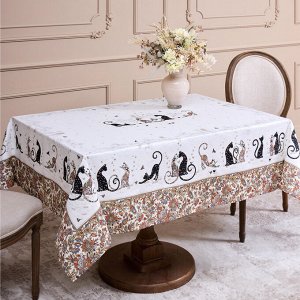 Скатерть "Парижские Коты" 140x180 см, белая, 100% хлопок, твил с пропиткой, 1 шт.