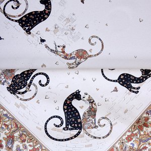 Скатерть "Парижские Коты" 140x180 см, белая, 100% хлопок, твил с пропиткой, 1 шт.