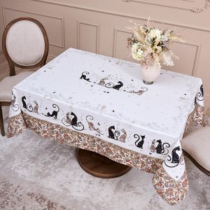 Скатерть "Парижские Коты" 140x180 см, белая, 100% хлопок, твил с пропиткой, 1 шт.
