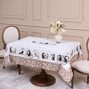 Скатерть "Парижские Коты" 140x180 см, белая, 100% хлопок, твил с пропиткой, 1 шт.