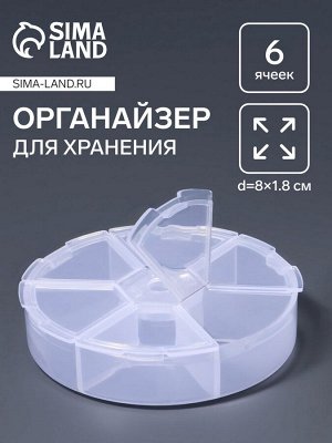 Органайзер для хранения мелочей, 6 ячеек, d=8x1.8 см, прозрачный
