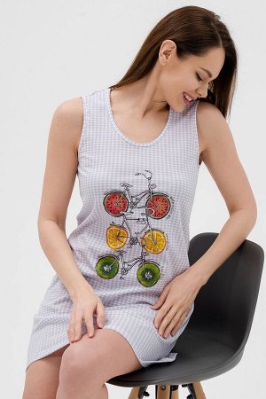 Ночная сорочка из кулирки Fruits&bikes клетка серая