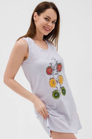 Ночная сорочка из кулирки Fruits&bikes клетка серая