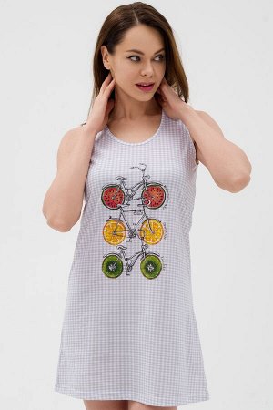 Ночная сорочка из кулирки Fruits&bikes клетка серая