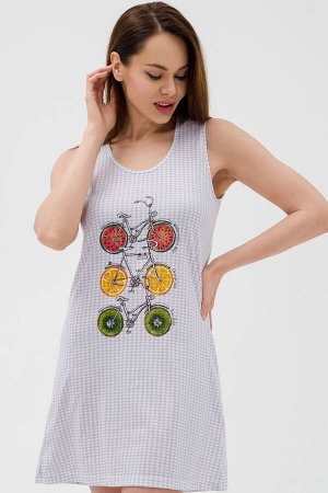 Ночная сорочка из кулирки Fruits&bikes клетка серая
