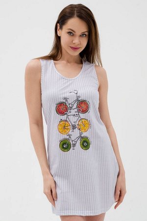 Ночная сорочка из кулирки Fruits&bikes клетка серая