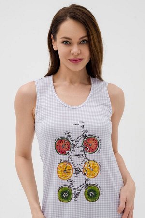 Ночная сорочка из кулирки Fruits&bikes клетка серая