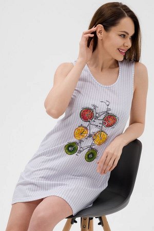 Ночная сорочка из кулирки Fruits&bikes клетка серая