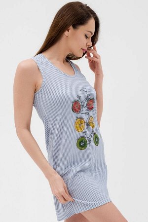Ночная сорочка из кулирки Fruits&bikes клетка синяя
