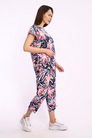 Костюм женский  из футболки и брюк из кулирки "Крым" семицветик макси