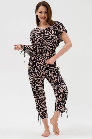 Костюм женский  из футболки и брюк из кулирки "Крым" зебра коричневый