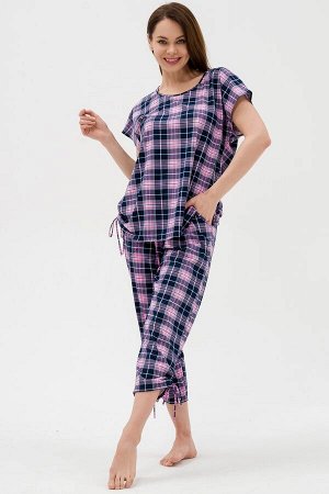 Костюм женский  из футболки и брюк из кулирки "Крым" розовый