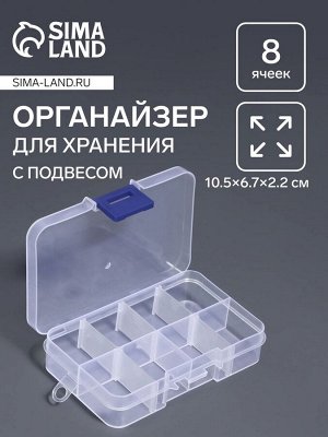 Органайзер для хранения мелочей, 8 ячеек, 10.5x6.7x2.2 см, прозрачный