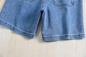 Эластичные хлопковые прямые джинсовые шорты с высокой талией
