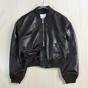 Куртка с длинными рукавами из иск. кожи, воротник стойка, на молнии, коричневая